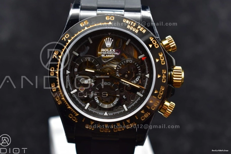 Colorful Ceramic Dial PVD on Strap Blaken GETF Skeleton Edition Rubber Best Daytona Bezel Gold SA 523 Black 0211